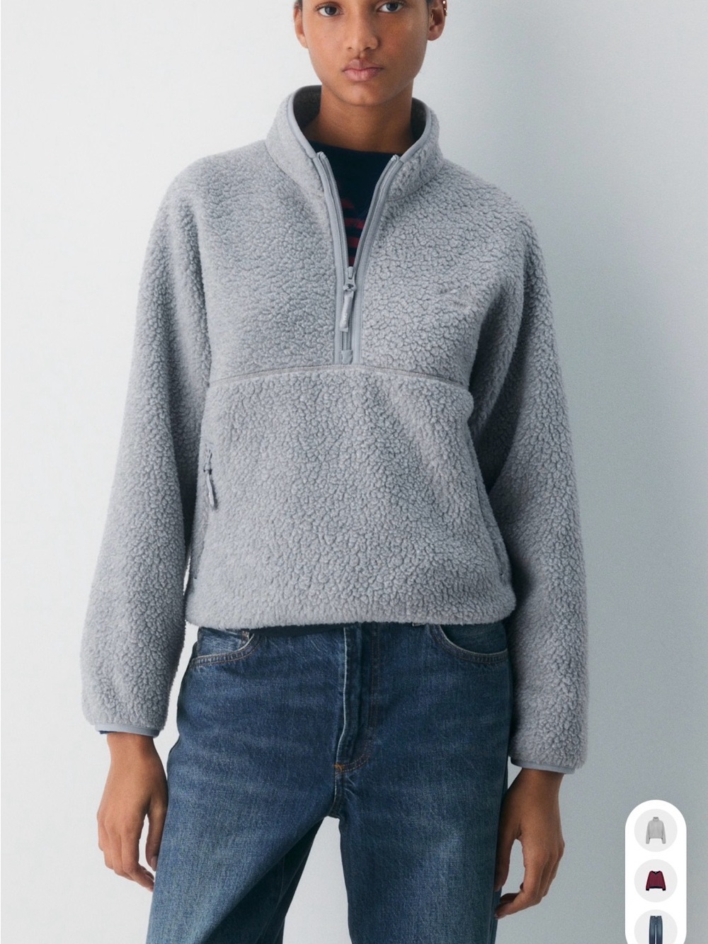 Aritzia Light Gray Teddy Sherpa Half-Zip Jacket